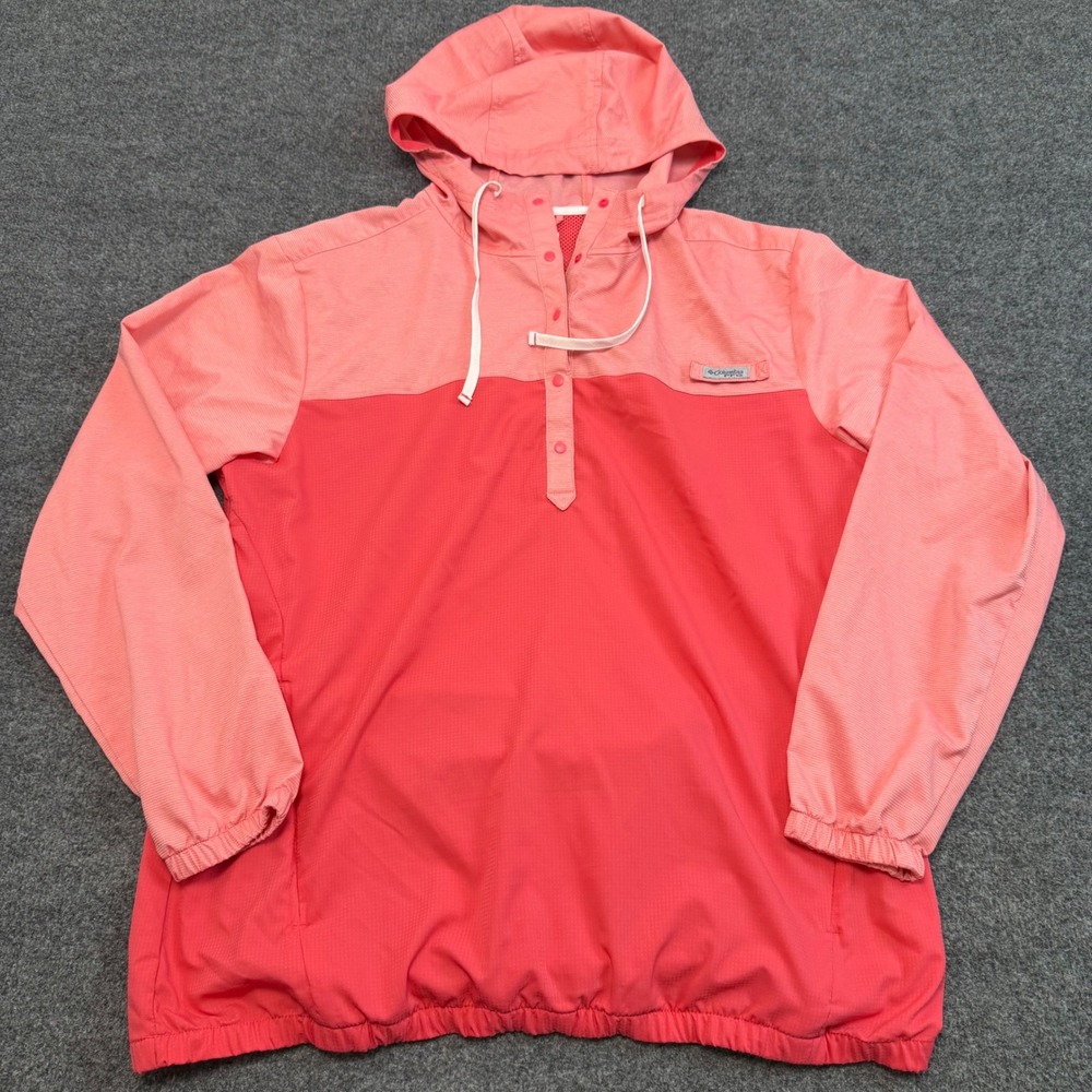 Columbia PFG Womens XL Hooded Snap Pullover Anorak Jacket Coral Pink Fishing
